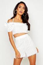 Boohoo Broderie Ruffle Detail Volume Sleeve Top