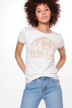 Boohoo Cleo Happy Camper Slogan T-shirt Oatmeal