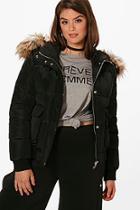 Boohoo Plus Heidi Oversized Fur Trim Padded Jacket