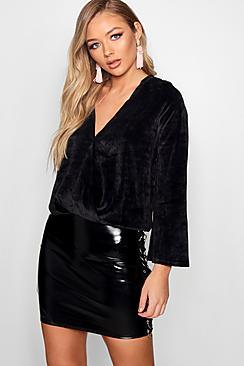 Boohoo Jessica Velour Wrap Front Top