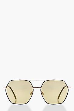 Boohoo Hexagon Tinted Lense Aviator Sunglasses