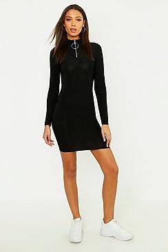 Boohoo Tall O Ring Zip Slinky Bodycon Dress