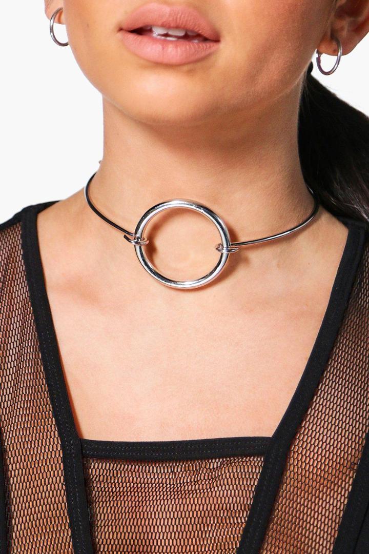 Boohoo Willow Circle Fastening Skinny Metal Choker Silver