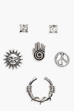 Boohoo Millie Boho Hand & Sun Mixed Stud Pack