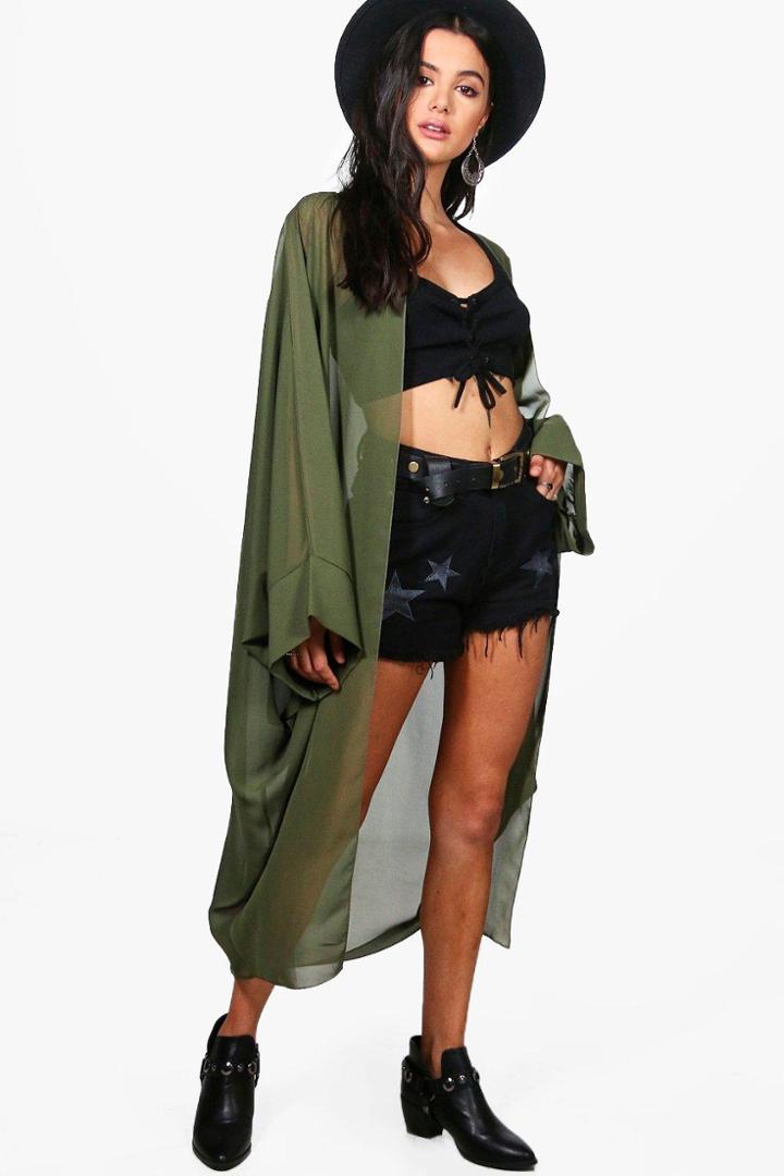 Boohoo Alice Maxi Cocoon Kimono Khaki