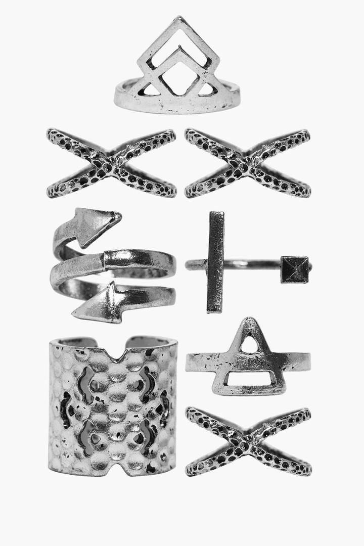 Boohoo Aimee Mixed 8 Ring Set Silver