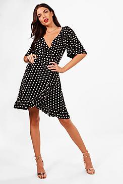 Boohoo Tall Isabella Spot Print Ruffle Dress