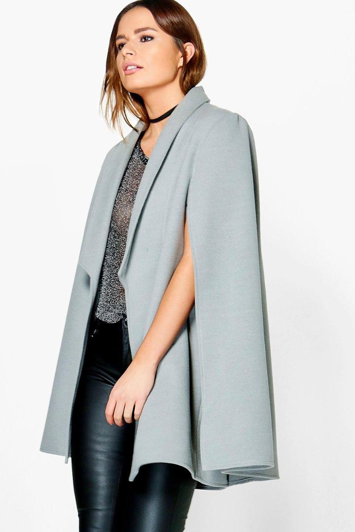 Boohoo Vanessa Wool Look Cape Grey