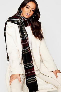 Boohoo Purple Check Woven Scarf