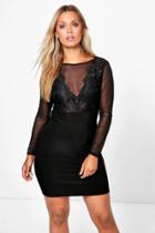 Boohoo Plus Tina Mesh Lace Panel Mini Dress Black