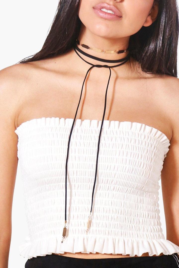 Boohoo Mia Bar Chain And Tie Cord Choker Set Gold