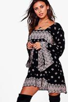 Boohoo Petite Liv Placement Printed Wide Sleeve Swing Dress