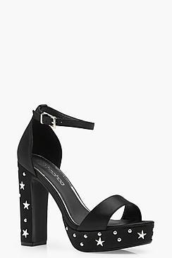 Boohoo Poppy Wide Fit Star & Stud Platform Heels