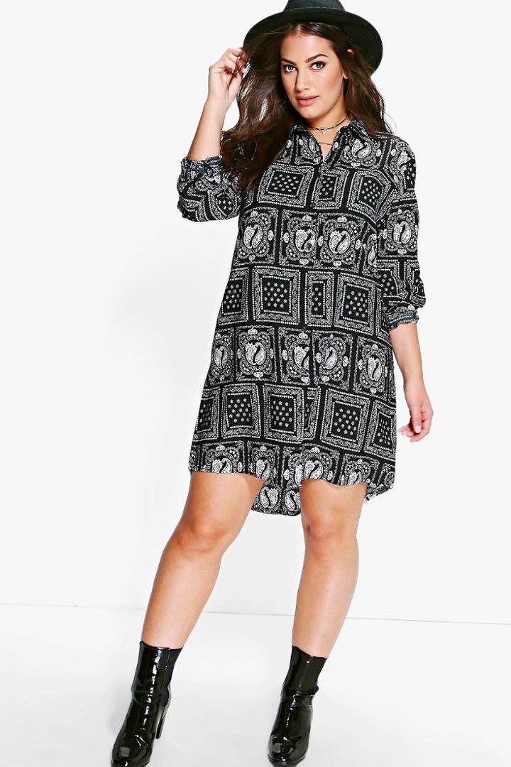 Boohoo Plus Violet Paisley Printed Shirt Dress Multi