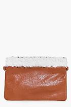 Boohoo Lucy Shearling Trim Clutch Bag