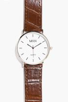 Boohoo Classic Watch With Faux Snakeskin Strap Brown