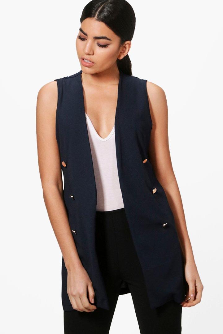 Boohoo Alice Sleeveless Button Duster Navy