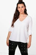 Boohoo Plus Stacey Ruffle Sleeve V Neck Top