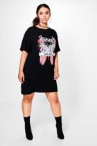 Boohoo Plus Jenni 'angels Of America' Print Tshirt Dress Black