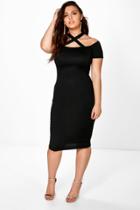 Boohoo Plus Jenna Strappy Neck Midi Bodycon Dress Black