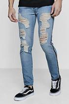 Boohoo Skinny Fit Distressed Jeans With Side Taping