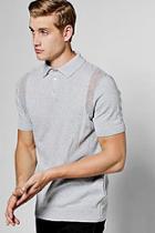 Boohoo Knitted Polo With Mesh Insert