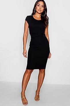 Boohoo Alana Ring Detail Pleat Waist Midi Dress