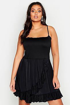 Boohoo Plus Sheered Ruffle Wrap Sundress