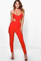 Boohoo Alix Strappy Cut Out Side Skinny Leg Jumpsuit