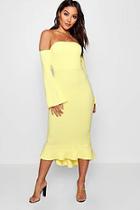 Boohoo Off The Shoulder Flared Sleeve Midi Dress