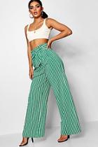 Boohoo Paperbag Waist Belted Stripe Woven Trousers