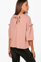 Boohoo Tall Willow Frill Sleeve Bow Back Top