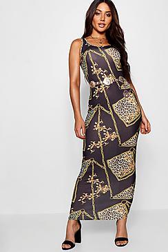 Boohoo Leopard + Chain Print Maxi Dress