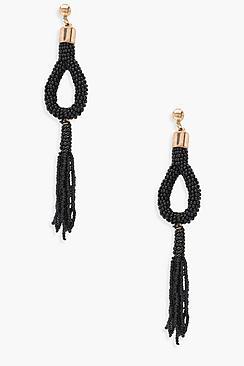 Boohoo Paige Beaded Teardrops Tassel Earrings