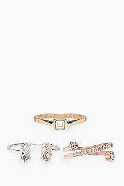 Boohoo Plus Jess 3 Pack Stone Ring Set