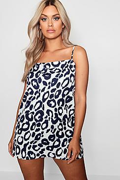 Boohoo Plus Charly Leopard Square Neck Cami Dress