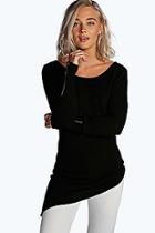 Boohoo Mia Asymmetric Hem Zip Sleeve Jumper