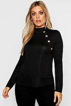 Boohoo Plus Gold Button Rib High Neck Jumper