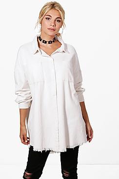 Boohoo Olivia Raw Edge Oversized Cord Shirt