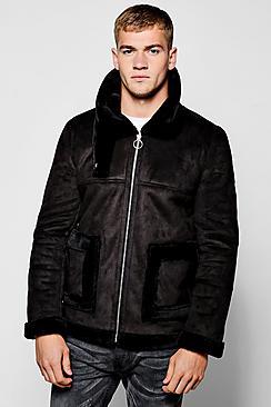Boohoo Premium Suedette Jacket With Faux Fur Lining