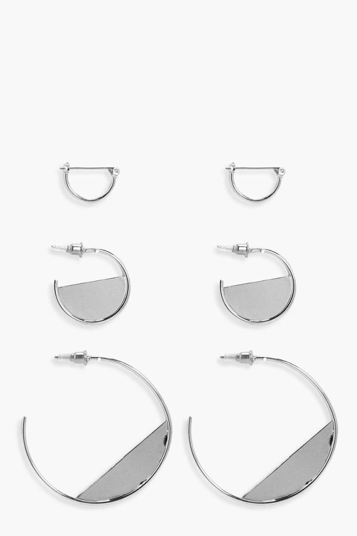 Boohoo Julia Half Filled Hoop Earring 3 Pack Silver