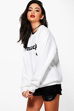 Boohoo Cora Metallica Print Licence Sweatshirt