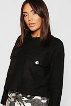 Boohoo Oversized Knitted Button Pocket Front Top