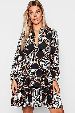 Boohoo Plus Chain & Animal Smock Dress