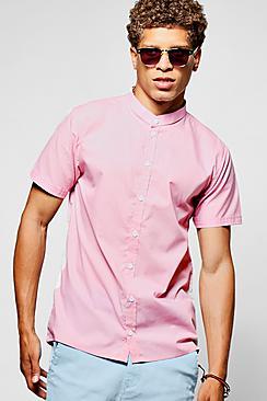 Boohoo Short Sleeve Grandad Collar Shirt Slim Fit