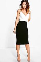 Boohoo Gillian Wrap Top Contrast Skirt Midi Dress