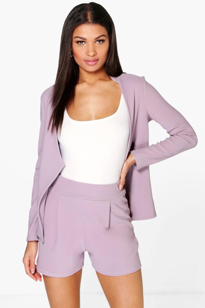 Boohoo Paige Skinny Rib Pleat Front Shorts Grey