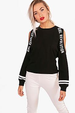Boohoo Cold Shoulder Slogan T-shirt