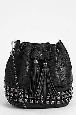 Boohoo Lucy Studded Tassel Duffle Cross Body Bag