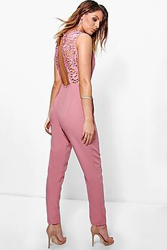 Boohoo Juliet Crochet Detail Open Back Jumpsuit